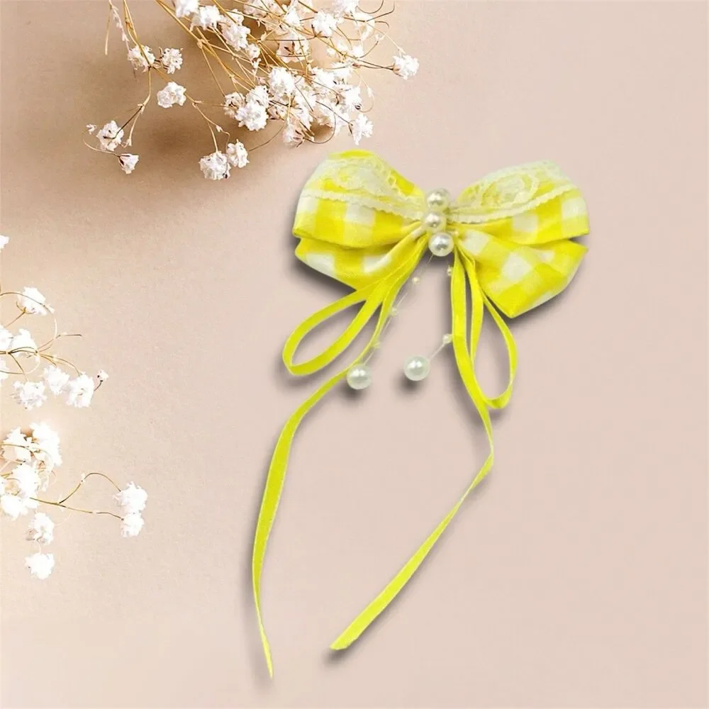 Hair Bow Clip Yellow Hairpin Wih Beads For Girls